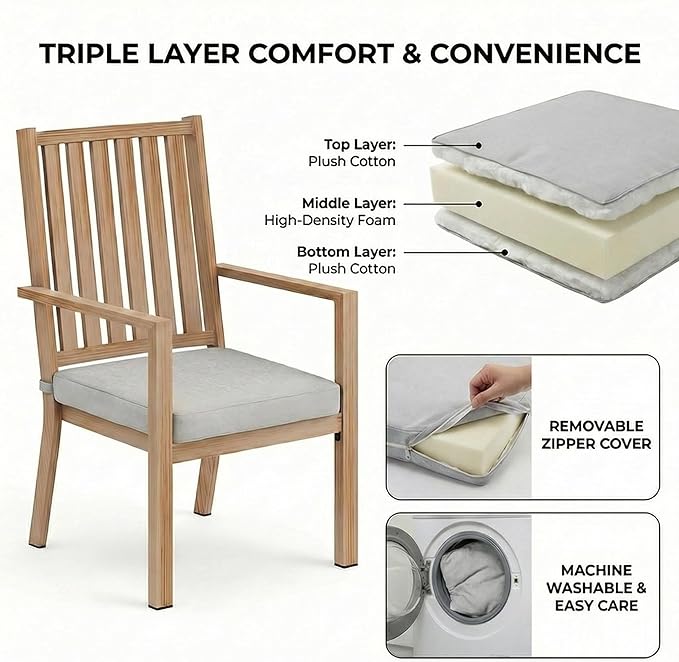 RoyalCraft Aluminum Outdoor Patio Chairs Set of 2, Outdoor Chairs with Waterproof Cushions, Outdoor Dining Chairs with Armrests, Metal Patio Furniture Set for Porch, Balcony, Deck, Backyard, Brown