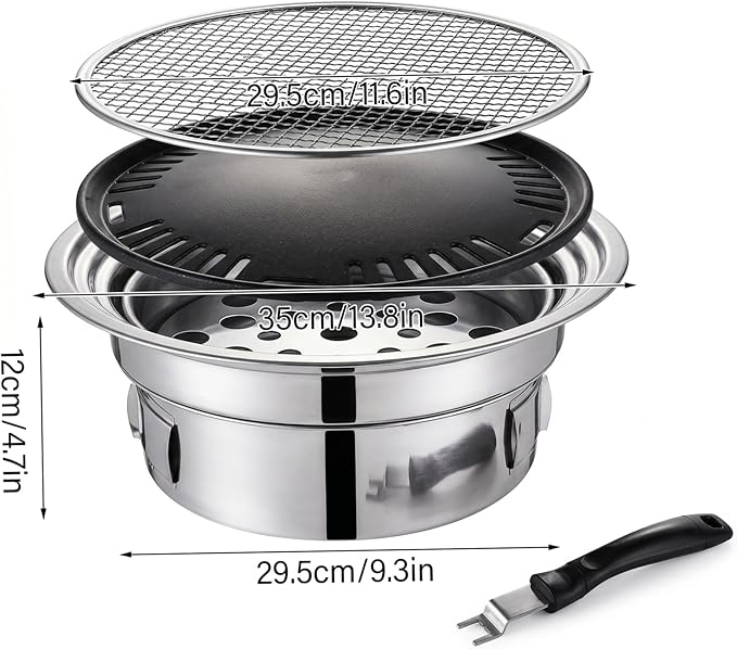 Korean Grill, Korean Bbq Grill, Portable Charcoal Grills with Non-Stick Pan & Net, Small Indoor/Outdoor Charcoal - Indoor