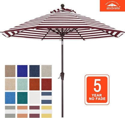 ABCCANOPY OLEFIN® 5-Year No Fading 9FT Patio Umbrella(Burgundy Stripe) | Fade & UV Resistant Fabric,8 Fiberglass Ribs，Wind Vent，Crank Lift & Tilt,Outdoor Table Umbrella for Deck,Backyard,Yard