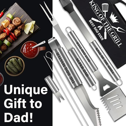 19Pcs Dad Father's Day Gifts from Daughter Son BBQ Grill Tools Set with Apron Portable Bag Heavy Duty Stainless Steel Grilling Utensils Barbecue Accessories Kit for Men Father Papa Birthday Present