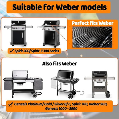 7638 Grill Grates for Weber Spirit 300 & Spirit II 300, E310 E315 E320 E330 S310 S315 S320 S330, Genesis Silver Gold B C Side Control, Porcelain-Enameled Cast Iron Cooking Grids Replacement, 2 Pack