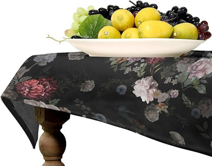 Vintage Florals Tablecloth, Black Pink Garden Gothic Flowers Rustic Roses Boho Botanical Plant Water Resistant Wipeable Table Cover for Picnic Party Holiday Kitchen Dinner Table 55"x55"