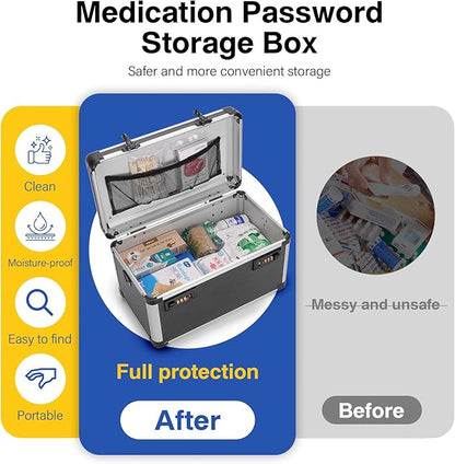 Medicine Lock Box with Combination Lock - 13.4 x 7.6 x 8.2 Inches - First Aid Safe Medication Storage Box, Medications and Personal Items, Safe Boxes for Home and Outdoor - Tactical Black