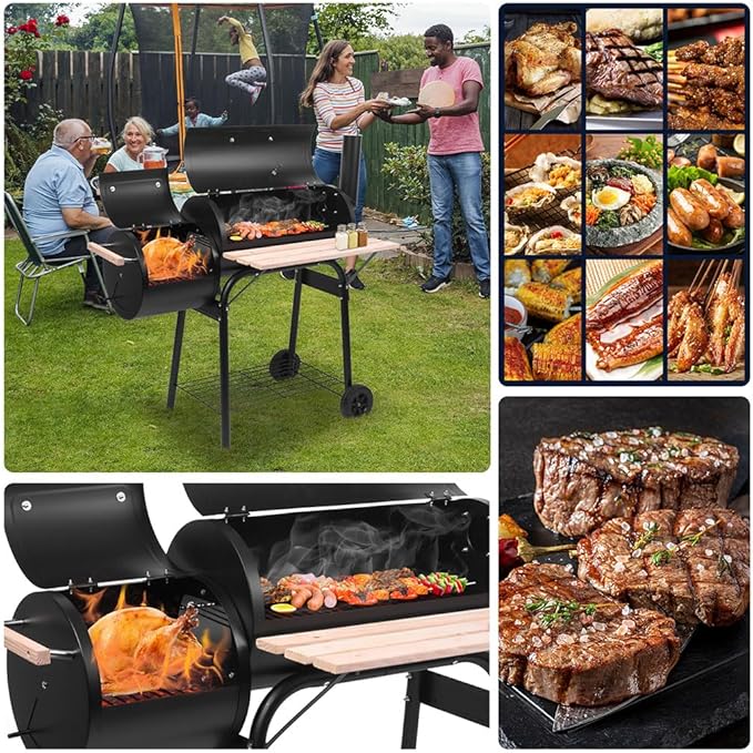 44" Charcoal Grills, Barrel Charcoal Furnace with Spacious Cooking Area and Smokers Combo Large Charcoal BBQ Grill,for Outdoor Patio Backyard Camping and Parties