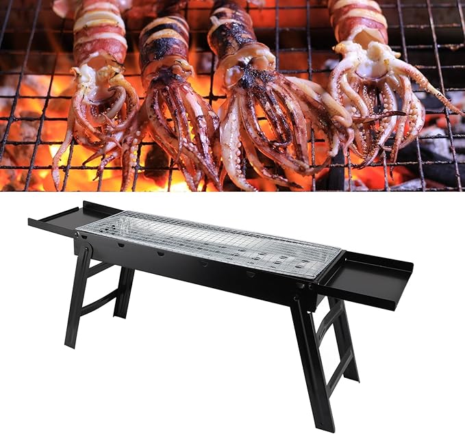 Portable Charcoal Grill Pull Out Stainless Steel Folding Good Heat Conductivity Anti Tipping Notebook Charcoal BBQ Grill for Camping Picnics Parties