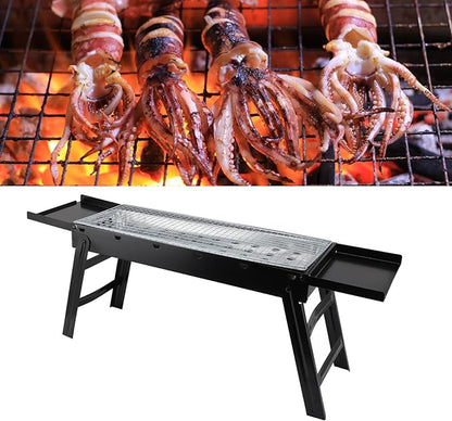 Portable Charcoal Grill Pull Out Stainless Steel Folding Good Heat Conductivity Anti Tipping Notebook Charcoal BBQ Grill for Camping Picnics Parties