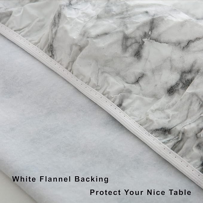 LIBERECOO Round Vinyl Fitted Tablecloth with Flannel Backing Elastic Edge Table Cover Waterproof Stain-Resistant Wipeable Tablecloths Fits 66-72" Round Tables
