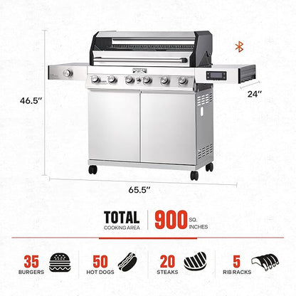Monument Grills Denali Series, 6-Burner Convertible Natural Gas Smart bbq Grill Stainless Steel Denali 605 with BBQ Cover (Without Conversion Kit)