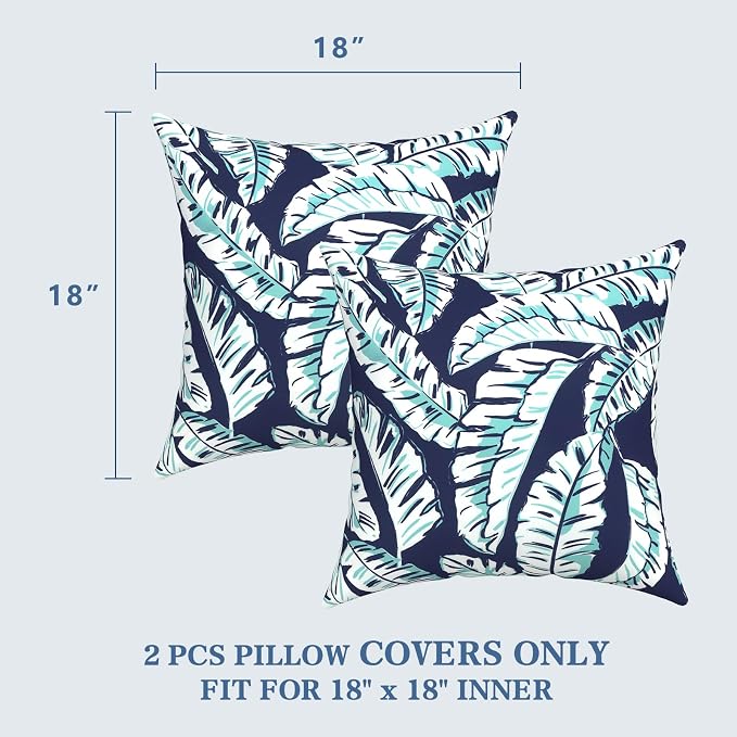 LVTXIII 2 Pack Outdoor Pillow Covers ONLY 18x18 Inch, Water-Repellent Square Decorative Cushion Covers for Patio Furniture, Garden, Sofa, Baltic Palms White