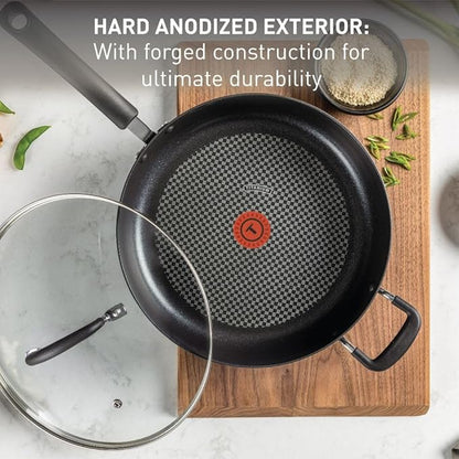 T-Fal Ultimate Hard Anodized Nonstick Fry Pan With Lid 10 Inch, Oven Broiler Safe 400F, Lid Safe 350F, Cookware, Kitchen, Home, Versatile Frying Pan, Skillet, Pots and Pans, Dishwasher Safe, Onyx