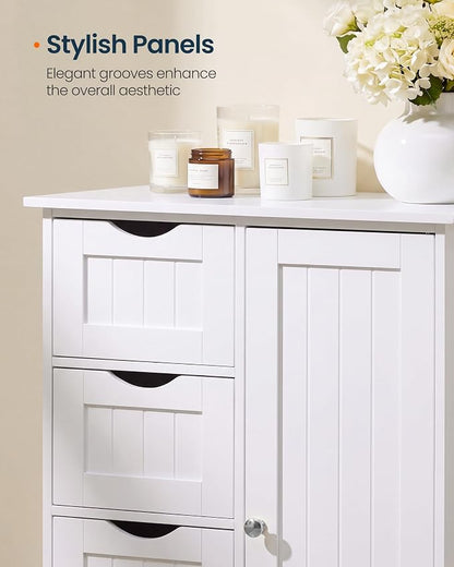 SONGMICS Home Floor Storage Cabinet, Freestanding Storage Cabinet for Bathroom, Kitchen, Living Room, 4 Drawers and Adjustable Shelf, White