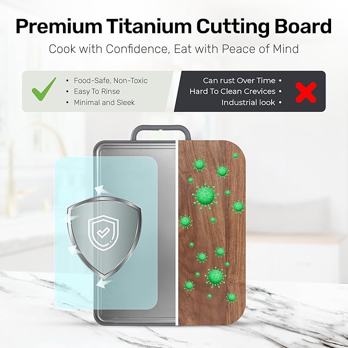 Chopzilla XL Titanium Cutting Board, Food Safe Double Sided PP and Titanium Cutting Boards for Kitchen with Etched-In Ruler for Meats, Vegetable Chopping, Dishwasher Safe - 15.75" x 10.5" (1 Pk)