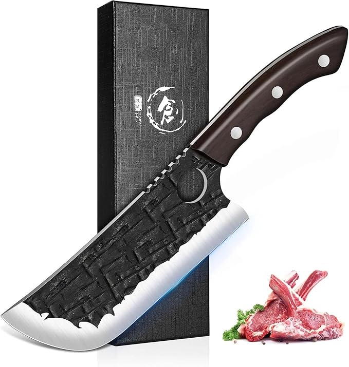 TIJERAS Meat Cleaver Knife, Hand Forged Viking Butcher Knifves for Meat Cutting, Full Tang Cooking Chef Knife for Camping BBQ, Birthday Gifts for Men Women