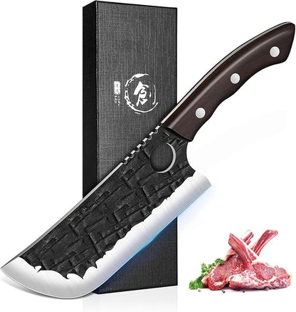 TIJERAS Meat Cleaver Knife, Hand Forged Viking Butcher Knifves for Meat Cutting, Full Tang Cooking Chef Knife for Camping BBQ, Birthday Gifts for Men Women