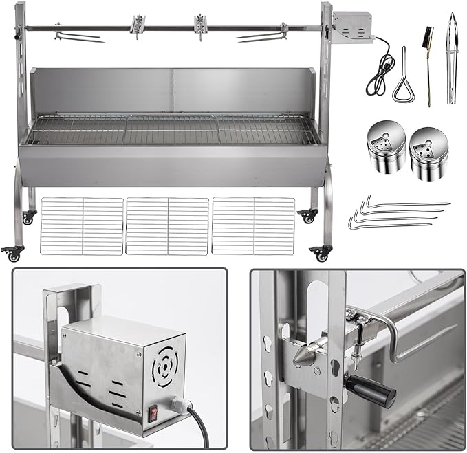 25-Inch Stainless Steel Pig Roaster Rotisserie Grill, Heavy Duty 176 LB Capacity Hog Spit for Outdoor Camping Backyard BBQ Party