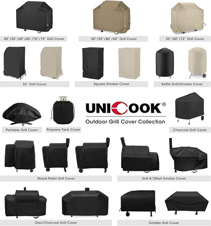 Unicook Heavy Duty Waterproof Grill Cover, Compatible with Oklahoma Joe's Highland, Horizontal and More Smokers, Charcoal Offset Smoker Cover, Fade and UV Resistant Material, Black