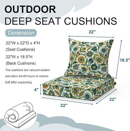 DYTXIII Outdoor Deep Seat Cushion Set, Water Repellent 22"x22" Patio Thick Cushions Replacement with Seat & Back Pillow for Patio Sofa, Wicker Chair, Couch - Fiesta Floral