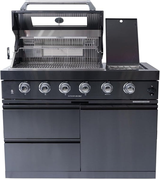 46 Inches 4-Burner 72,000 BTU Deluxe Stainless Steel Gas Grill Outdoor Kitchen Island for Patio Backyard Cooking,Black