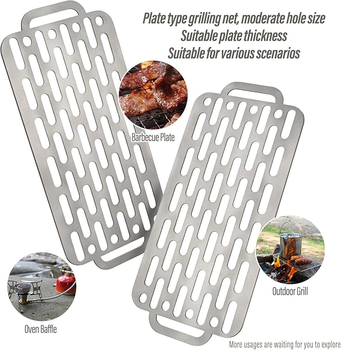 TiTo Titanium BBQ Net Grill Portable Ultralight Non-Stick Meat Grill Grate for Home Garden Outdoor Camping Picnic Hiking Charcoal Holder with Storage Bag (B)
