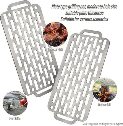 TiTo Titanium BBQ Net Grill Portable Ultralight Non-Stick Meat Grill Grate for Home Garden Outdoor Camping Picnic Hiking Charcoal Holder with Storage Bag (B)