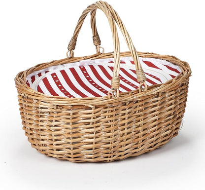 Wicker Picnic Basket 15"x11"x7" Insulated Liner Red White Stars | Insulated Zip Liner Helps Keep Drinks and Snacks Cool, Sturdy Woven Basket Suits Parks, Camping, Holidays and Gift Giving