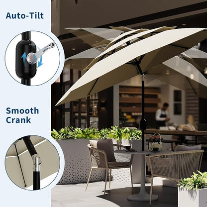 Garvee patio Umbrella with Solar Lights, Outdoor Table Umbrella with 8 Durable Ribs, Tilt & Crank Mechanism, Waterproof & UV Protection for Garden, Backyard, Poolside,