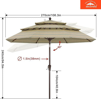ABCCANOPY 5-Year 10-Year No Fading 9FT 3 Tiers Patio Umbrella, Outdoor Table Umbrella with 8 Sturdy Ribs for Deck, Backyard, Garden, Yard