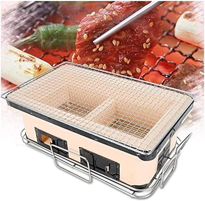 Table Top Japanese Yakiniku Yakitori Charcoal Grill Traditional Earthware Barbecue Cooker Stove with Wire Mesh Grill for Backyard Outdoor Cooking