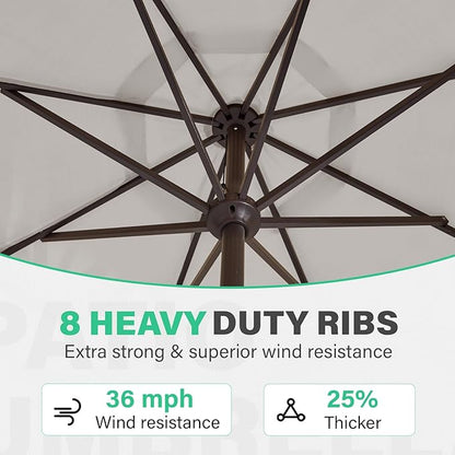 JEAREY 9 FT Patio Umbrella Outdoor, Table Umbrellas Market Umbrella w/Push Button Tilt/Crank, 8 Sturdy Ribs(Fog Gray)