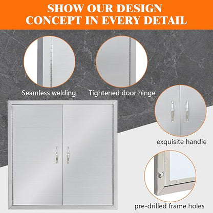 Outdoor Kitchen Doors 24" W x 24" H, Stainless Steel BBQ Access Doors, Flush Mount BBQ Door for Outside Kitchen Grilling Station, Barbeque Oven Island, Storage Cabinet Door