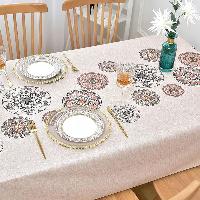 Wipeable Waterproof Tablecloth Vinyl Tablecloths for Rectangle Tables Heavy Duty PVC Tablecloth for Kitchen Dining Table(Flowers-2, 54'' x 84'')