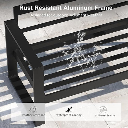 LayinSun Outdoor Patio Aluminum Sofa, Metal Modern 3-Seat Couch with Washable Thick Cushions