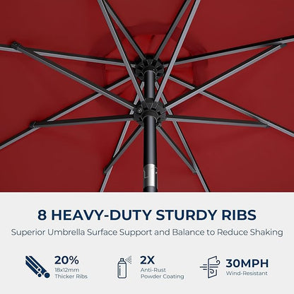 HOMSHADE 9ft Solar Patio Umbrella - Solar Lights LED Lighted Outdoor Market Table Umbrella, UPF50+ UV Protection with Push Button Tilt, Crank for Pool Deck and Garden (Burgundy Red)