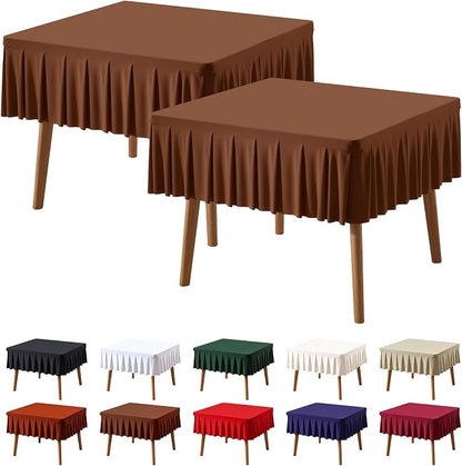 PARTISKY Brown Spandex Square Tablecloths 34x34 Inch, 2 Pack Wrinkle Free Fitted Card Table Cloth Stretch Square Table Cover for Kitchen Dinner, Holiday Party, Wedding Banquet, Display Trade Show