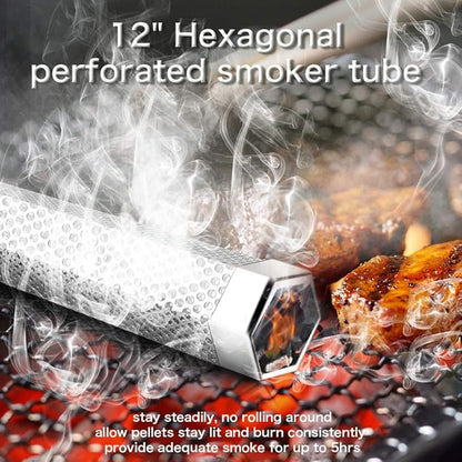 Smoke Tube for Pellet Smoker, 12'' Smoker Tube for Pellet Grill - Hot or Cold Smoker Accessories for Electric Gas Charcoal Grilling, Premium Stainless Steel Portable Barbecue Smoking Tube, Bonus Brush