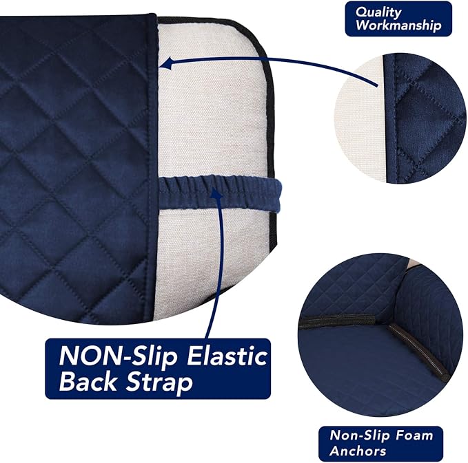 PureFit Reversible Quilted Couch Covers for Dogs Sofa Cover 4 Seater 88" | Navy/Ivory, Water Resistant Couch Protector, Washable Pet Couch Cover with Non Slip and Elastic Straps For Kids