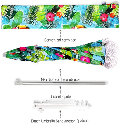 AMMSUN 6.5ft Tropical Fringe Beach Umbrella with Sand Anchor,Tilt,Air Vent | Heavy Duty High Wind Sun Shade Umbrellas,UPF50+,Portable Carry Bag,Windproof,for Sand Patio Garden Pool Backyard Outdoors