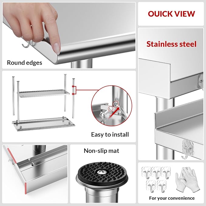 Atelicf NSF Stainless Steel Prep Table 24X48 inch with Backsplash | Commercial-grade table for restaurants, kitchens, food trucks, breweries, bars, garages, and outdoor BBQ