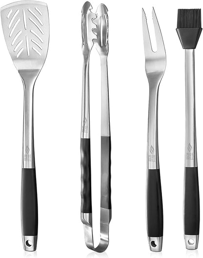 Pure Grill 4-Piece Stainless Steel BBQ Tool Utensil Set - Professional Grade Barbecue Accessories
