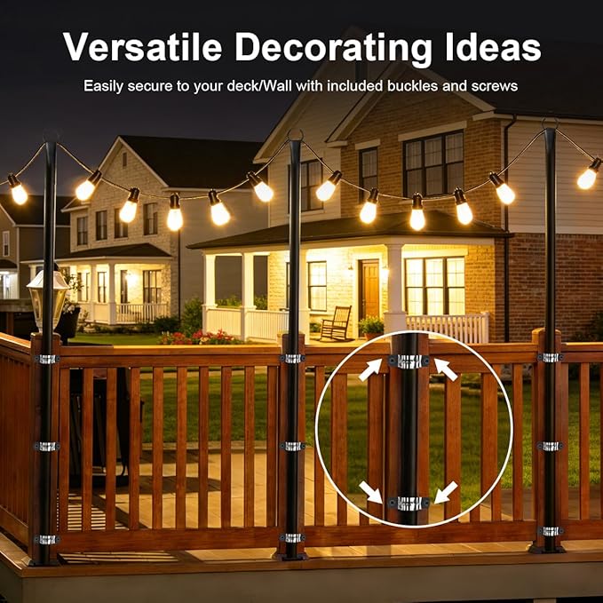 8 Pack String Light Poles for Outside, Upgraded Heavy-Duty Metal Poles for Outdoor String Lights with Fork, Adjustable Lighting Hanging Accessories for Patio Decor Pergola Backyard Garden Decorations