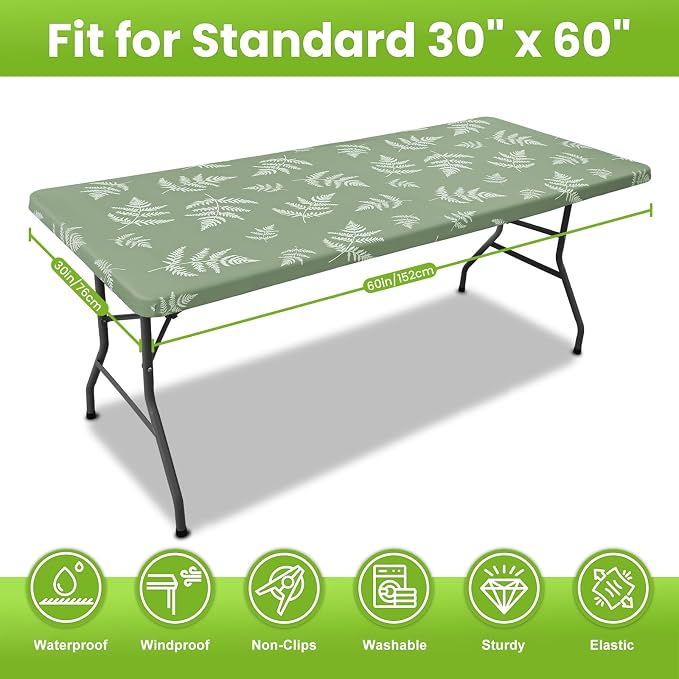 Smiry Spandex Fitted Tablecloth for 5 Foot Rectangle Tables, Washable Picnic Table Cover with Elastic, Stretch Reusable Table Cloth for Outdoor, Camping, Dining & Kitchen (Mint Leaf, 30"x60")