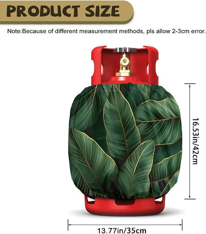 Rv Dual Propane Tank Cover Leaf Green Gas Tank Covers Protective Covers for Grill, Travel Trailer RV and Outdoor Use Windproof Weatherproof Gas Carrier