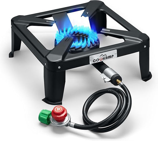 COOKAMP Propane Burner Portable 16“ Square Steel Cooktop Propane Camping Stove for Outdoor Wok Cooking, Seafood Boil & Tailgating.SA1730(Single Burner-Standard)