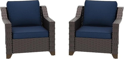 2 Piece Patio Furniture Set, Wicker Outdoor Conversation Set | Patio Chair Set with Olefin Removable Cushion, All-Weather Armchairs with Deep Seat for Porch, Deck and Backyard, Blue