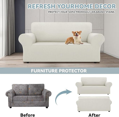 LURKA Stretch Loveseat Couch Cover, 1 Piece 2 Cushion Sofa Slipcover, Ivory | Soft Stretch Jacquard, Fits 55"-78" Loveseats, Elastic Bottom for Secure Fit, Machine Washable, Pet & Kid Friendly