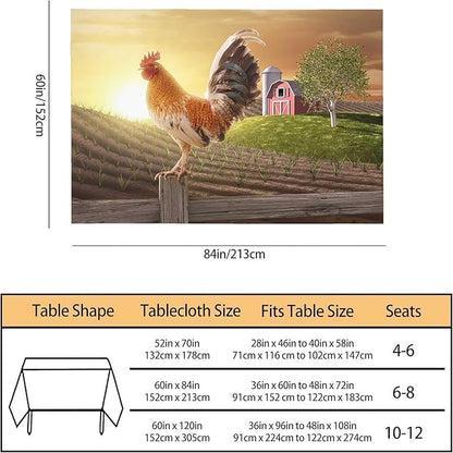TKS MITLAN Rooster Decorative Rectangle Tablecloth Sunrise Rooster Hen Farm Fence Polyester Table Cloth Kitchen Cover for Dining BBQ Picnic Coffee Table 60 x 84 Inch 6-8 Seats