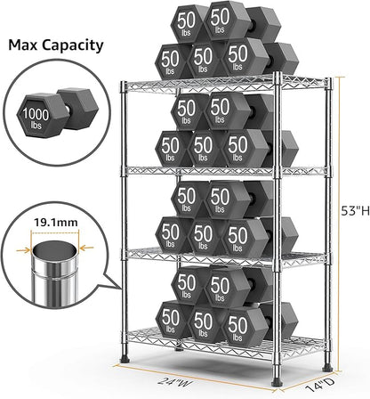 M MZG 1000 lbs Storage Shelving 4-Tier Utility Shelving Unit Steel Organizer Wire Rack for Home,Kitchen,Office,Chrome (13.7" D x 23.6" W x 53.4" H)