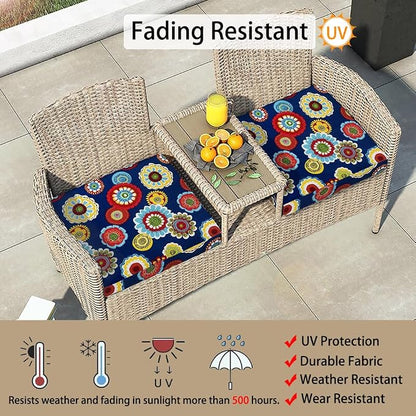 Magpie Fabrics Indoor Outdoor Cushion Cover Replacement 2 Pack, NO Insert! Water Repellent Slipcover with Ties Decor for Patio Garden Chair Sofa Bench Wicker(Floral Navy, 24x24x4 Inch)