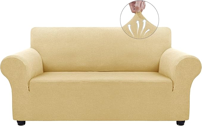 Asnomy Stretch Couch Covers Washable,loveseat Cover Slipcovers,Champagne | 1-Piece Sofa Cover(55"-78") loveseat cover Furniture Protector Soft Jacquard,Non-Slip Elastic Bottom for Dogs & Kids