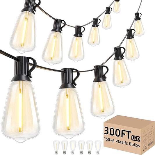Svater 300 FT Outdoor String Lights Waterproof for Outside Patio 156 Bulbs | Dimmable ST38 Edison LED light, Hanging Lighting For Bistro Cafe Market Backyar, ETL Listed Warm White (100 FT *3)